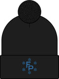 Frozen People snowflake knit beanie with embroidered FP logo, folded cuff, and removable pom-pom