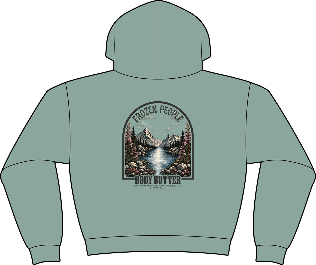 Frozen People women's wave wash pullover hoodie with vintage washed fleece, relaxed boxy fit, and drawcord-free hood